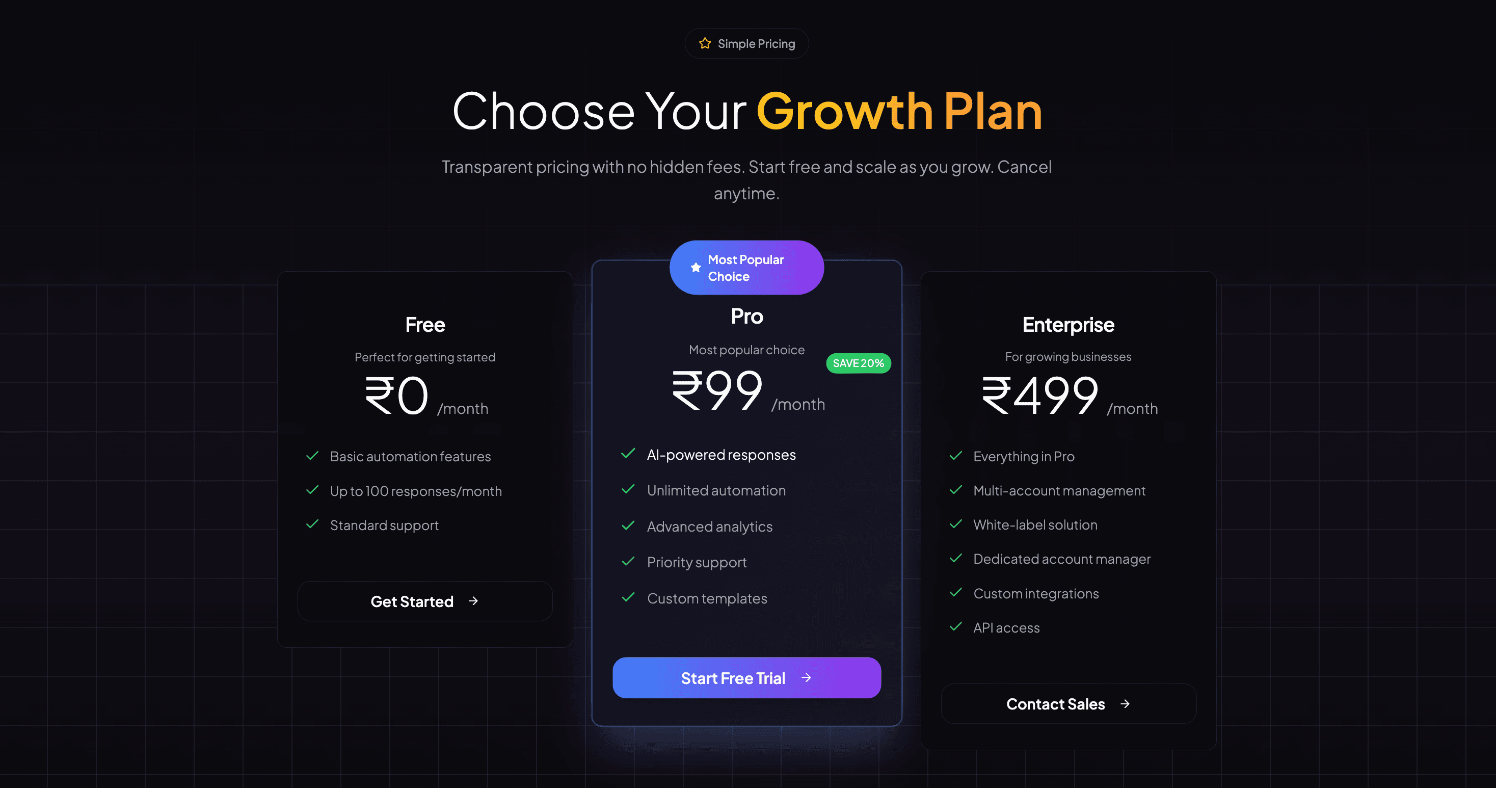 Pricing Section Dark