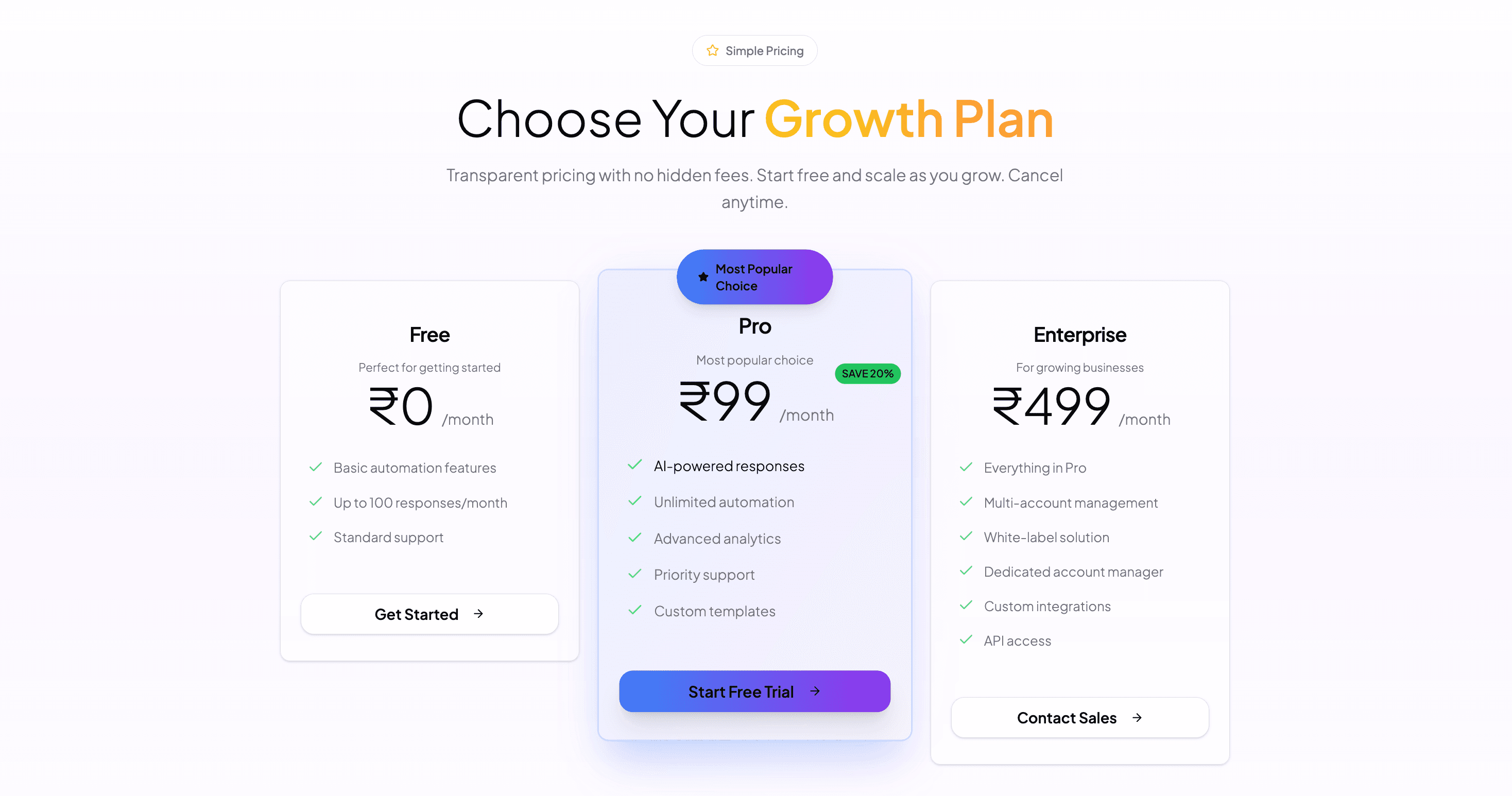 Pricing Section Light